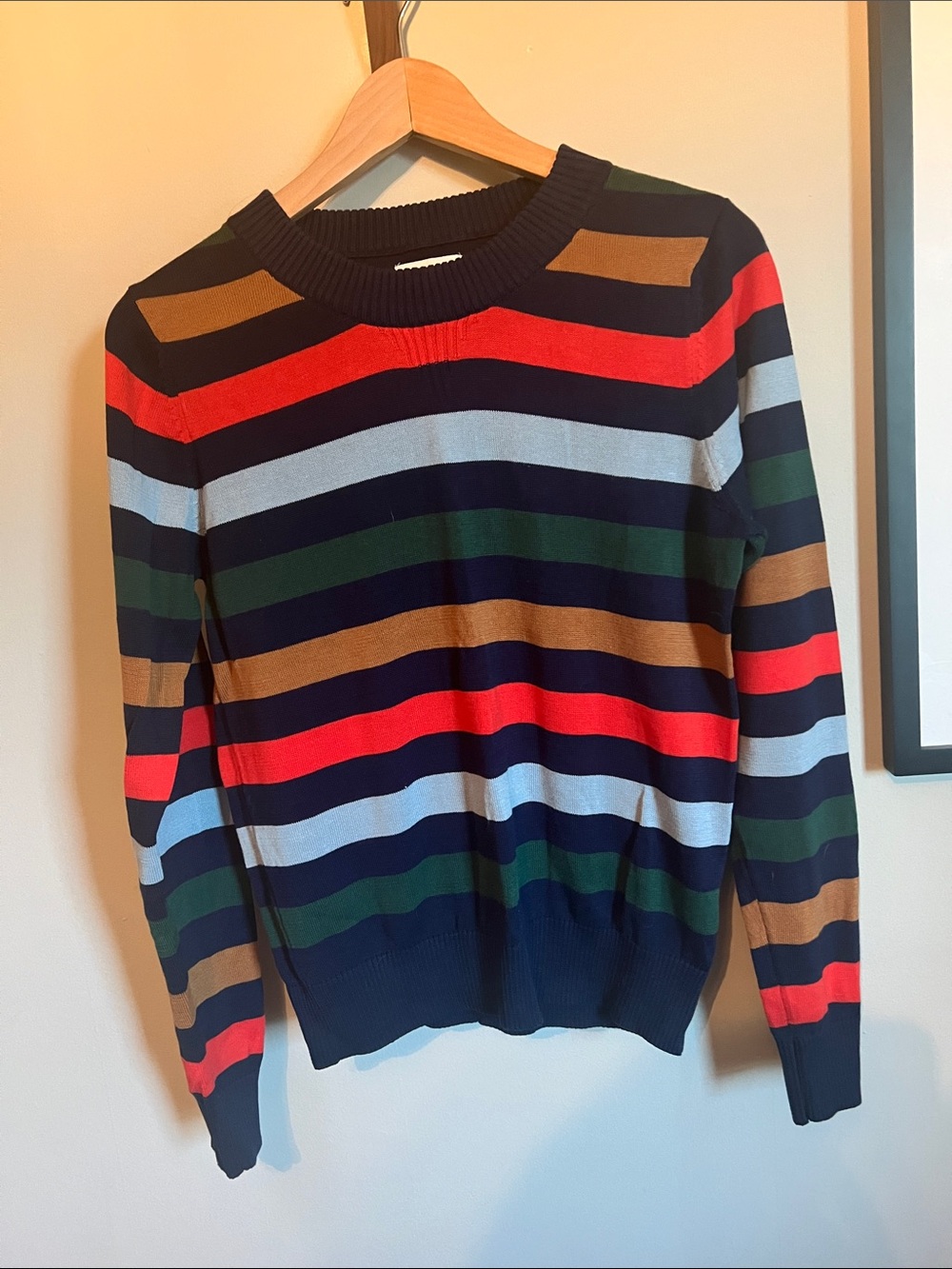 Pact Men's Striped Crewneck Sweater in Navy, Red, Green, Tan, Light Blue